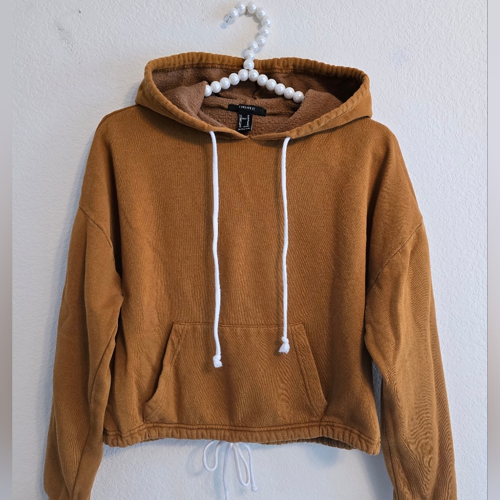 Forever 21 Y2K Cropped Baggy Drawstring Hoodie